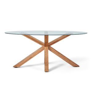Sidney - Tavolo da pranzo in vetro con gambe in rovere massiccio 175x90 cm