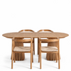 Set da pranzo – Tavolo da pranzo Lewis a doghe con prolunga in impiallacciatura di rovere + 4 sedie da pranzo Tori con seduta intrecciata in rovere