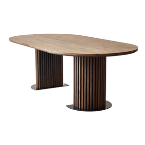 Matteo - Tavolo Plank con base a doghe in rovere massiccio affumicato 240x120x77 cm