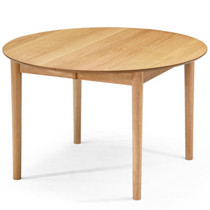 Tavolo da pranzo rotondo Liam in impiallacciatura di rovere oliato con prolunga 120/160/200 cm - 2 prolunghe incluse