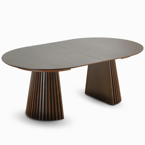 Lewis - Tavolo rotondo da pranzo in finitura rovere affumicato con prolunga 120/160/200 cm - 2x pannelli aggiuntivi inclusi