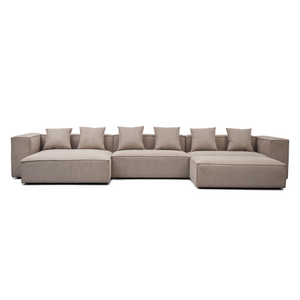 Hailey - Divano modulare con chaise longue sinistra e pouf in sabbia L: 415 x P: 172 x H: 65 cm