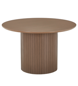 Tavolo da pranzo Riccardo in melamina effetto rovere affumicato con gambe a colonna, Ø120 cm