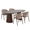 Set da pranzo – tavolo da pranzo a doghe Lewis Ø120 cm allungabile in rovere affumicato + 4 x sedie da pranzo Ebba color sabbia con gambe effetto rovere affumicato