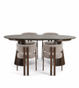Set da pranzo - 4 x Eloise color sabbia con effetto rovere affumicato + tavolo da pranzo Lewis Ø120 in rovere affumicato con prolunga