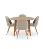 Set da pranzo – Tavolo da pranzo Miles con motivo a spina di pesce in rovere + 4 sedie da pranzo Annika in bouclé beige