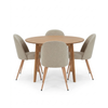 Set da pranzo – Tavolo da pranzo Miles con motivo a spina di pesce in rovere + 4 sedie da pranzo Annika in bouclé beige