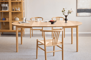 Joshua - Tavolo da pranzo rotondo in impiallacciatura di rovere naturale con estensione 120/160/200 cm - Include 2 prolunghe