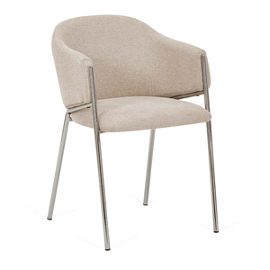 Carolina sedia da pranzo in bouclé beige con gambe chrome