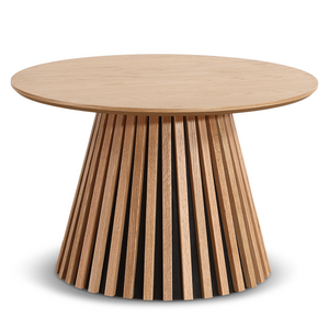 Lewis - Tavolino da salotto a lamelle, effetto legno naturale Ø70 cm