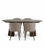 Set da pranzo – Tavolo da pranzo Lewis a doghe con prolunga in impiallacciatura di rovere affumicato + 4 sedie da pranzo Noma color sabbia con gambe effetto rovere affumicato