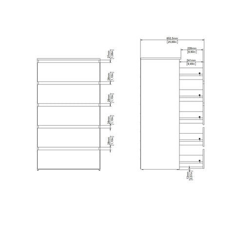 Maise cassettiera H:114 x L:65 x P:41 cm con 5 cassetti in look rovere
