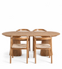 Set da pranzo – Tavolo da pranzo Lewis a doghe con prolunga in impiallacciatura di rovere + 4 sedie da pranzo Tori con seduta intrecciata in rovere