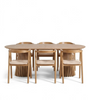 Set da pranzo – Tavolo da pranzo Lewis a doghe con prolunga in impiallacciatura di rovere + 6 sedie da pranzo Tori con seduta intrecciata