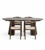 Set da pranzo – Tavolo da pranzo Lewis a doghe con prolunga in rovere affumicato impiallacciato + 4 sedie da pranzo Tori con seduta intrecciata in rovere affumicato