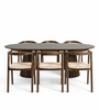 Set da pranzo – Tavolo da pranzo Lewis a doghe con prolunga in rovere affumicato impiallacciato + 6 sedie da pranzo Tori con seduta intrecciata in rovere affumicato