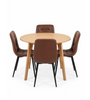 Set da pranzo – Tavolo rotondo Vinnie effetto rovere affumicato + 4 sedie Jessi in similpelle marrone con gambe nere