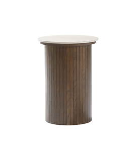 Enzo tavolino laterale con piano in pietra e base a lamelle in rovere affumicato Ø40 cm