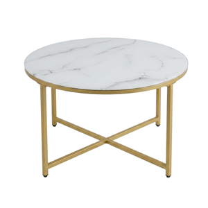 Tavolino Ashley Ø80 cm in marmo bianco con gambe incrociate dorate
