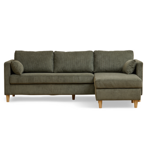 Ellis - Chaise longue sofa reversibile destro e sinistro in velluto verde - L: 215 x P: 82 x H: 78 cm