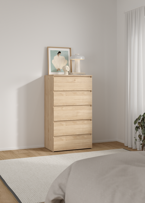 Maise cassettiera H:114 x L:65 x P:41 cm con 5 cassetti in look rovere