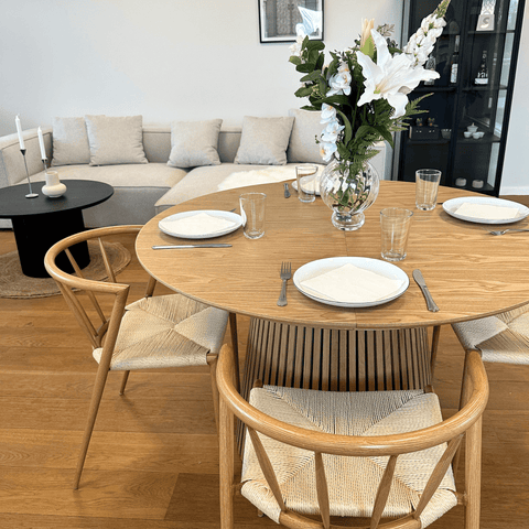 Bella sedia da pranzo - Effetto rovere con seduta in vimini