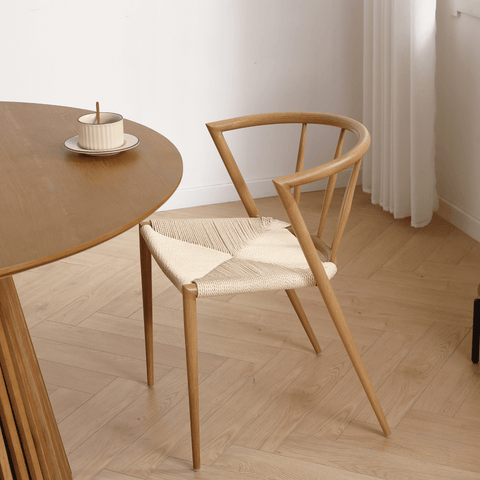 Bella sedia da pranzo - Effetto rovere con seduta in vimini