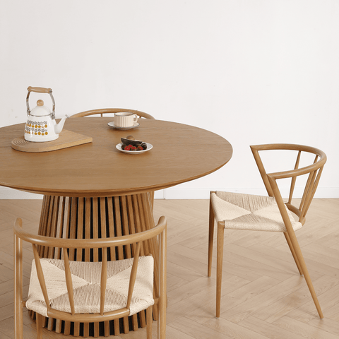 Bella sedia da pranzo - Effetto rovere con seduta in vimini