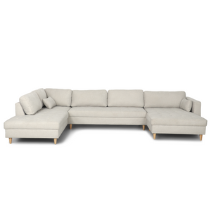 Brandy - divano a U destro in beige con chaise longue - L: 366 x P: 211 x H: 80 cm