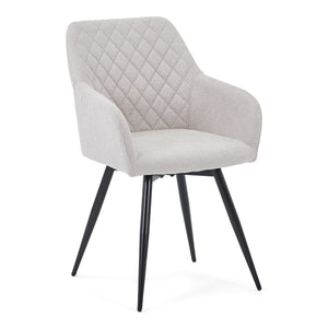 Carlo - Sedia da pranzo beige imbottita con funzione di rotazione a 360 gradi