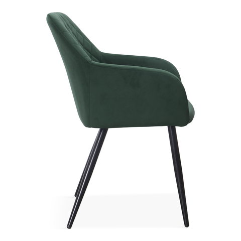 Carlo - Sedia da pranzo velluto verde con braccioli
