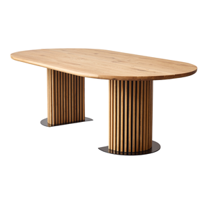 Matteo - Tavolo Plank con base a doghe in rovere massiccio oliato/naturale 240x120x77 cm