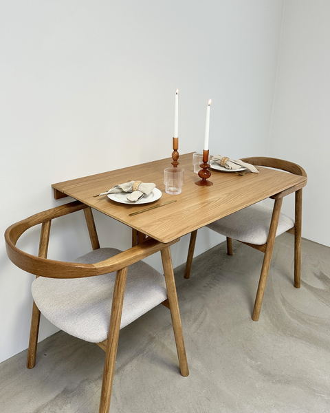 Jocelyn - Sedia da pranzo in rovere con seduta in tessuto beige