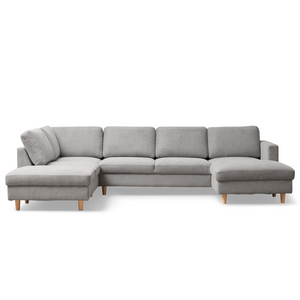 Jennifer - divano a U destro in grigio chiaro con chaise longue - L: 300 x P: 208 x H: 82 cm