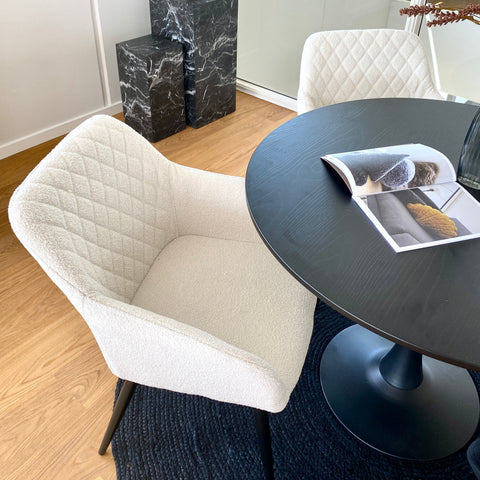 Carlo - Sedia da pranzo Imbottitura in bouclé bianco con braccioli