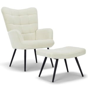 Allison Poltrona con Poggiapiedi - peluche bianco/pelliccia sintetica di pecora