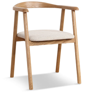 Jocelyn - Sedia da pranzo in rovere con seduta in tessuto beige