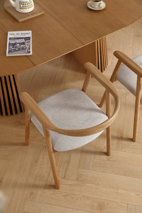 Jocelyn - Sedia da pranzo in rovere con seduta in tessuto beige
