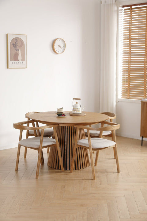 Jocelyn - Sedia da pranzo in rovere con seduta in tessuto beige