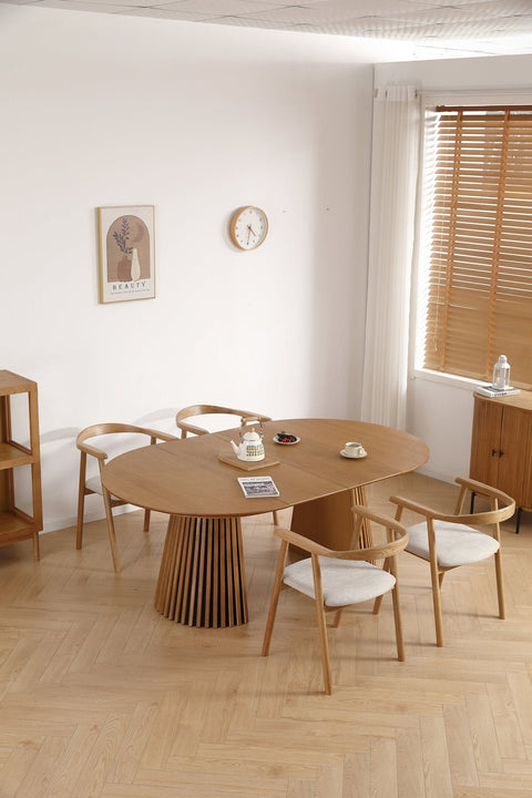Jocelyn - Sedia da pranzo in rovere con seduta in tessuto beige