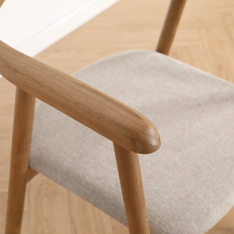 Jocelyn - Sedia da pranzo in rovere con seduta in tessuto beige