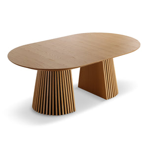 Lewis - Tavolo da pranzo ovale con doghe in impiallacciato rovere allungabile a 200/250/300 cm - 2 prolunghe incluse