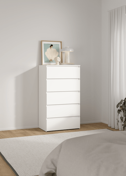 Maise Cassettiera H:114 x L:65 x P:41 cm con 5 cassetti in bianco