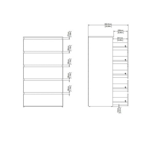 Maise Cassettiera H:114 x L:65 x P:41 cm con 5 cassetti in bianco