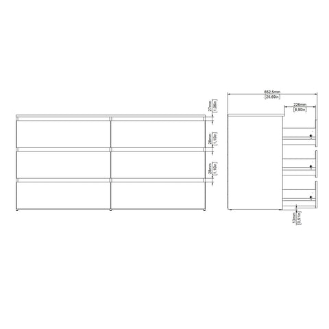 Maise cassettiera  H:70 x L:138 x L:41 cm con 6 cassetti in look rovere