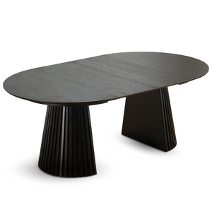 Lewis - Tavolo rotondo da pranzo in rovere nero con prolunga 120/160/200 CM - 2x tavole aggiuntive incluse
