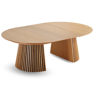 Lewis - Tavolo rotondo da pranzo in compensato di quercia con prolunga 150/190/230 cm - 2 pannelli supplementari inclusi