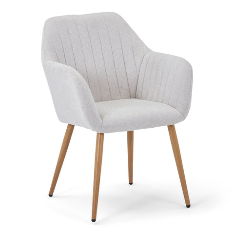 Vanessa sedia da pranzo con braccioli - tessuto beige e effetto rovere