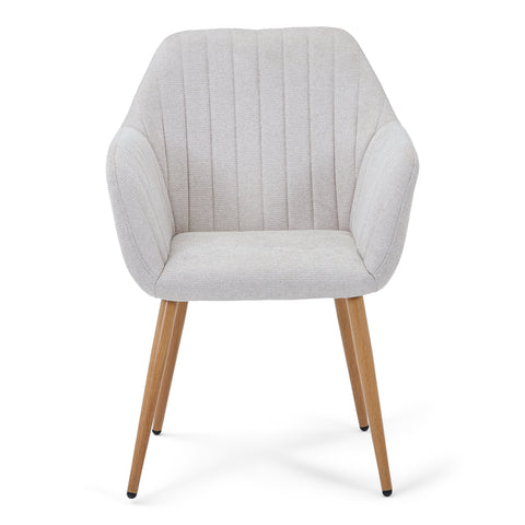 Vanessa sedia da pranzo con braccioli - tessuto beige e effetto rovere