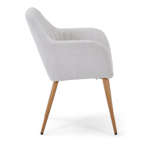 Vanessa sedia da pranzo con braccioli - tessuto beige e effetto rovere